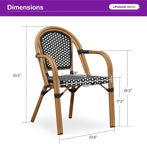 Miniatura 3 de PURPLE LEAF Juego de 2 sillas francesas de mimbre de aluminio, mimbre tejido a mano, sillas de comedor al aire libre para patio, cocina, jardín