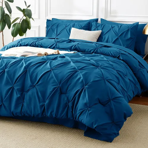 Miniatura 23 de CozyLux - Juego de ropa de cama con pliegues plisados de 7 piezas en una bolsa; edredón tamaño King para todas las estaciones, sábanas, fundas