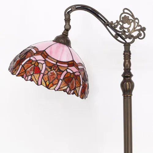 Miniatura 3 de Tiffany - Lámpara de pie con vitrales, 18.88 x 12 x 67 pulgadas, joyería rosa Luz de lectura antigua de cuello de cisne arqueado ajustable
