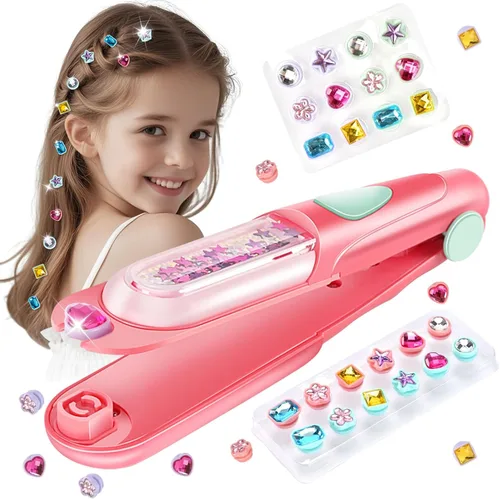 Miniatura 8 de kidzkube Kit de estampador de gemas para el cabello para niños, joyas brillantes para el cabello para niñas, herramienta de peinado con diamantes
