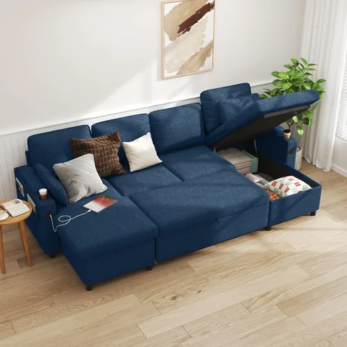 Miniatura 11 de DURASPACE Sofá cama extraíble 2 en 1 sofá cama seccional con almacenamiento, USB, soporte para tazas, sofás seccionales extraíbles para apartamento