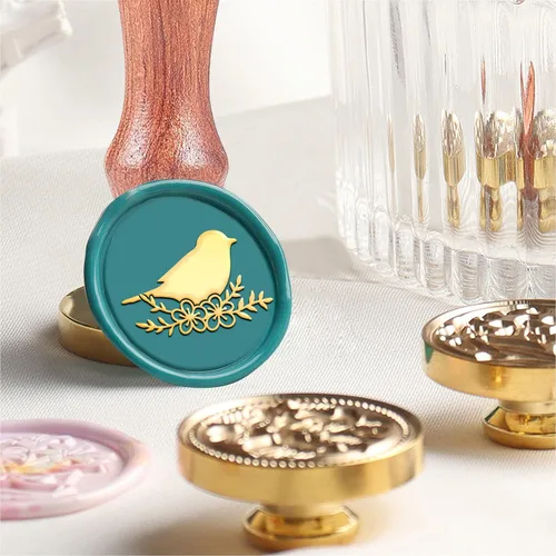 Miniatura 6 de MAYJOYDIY Sello de cera de flor de pájaro, sello de cera vintage de pájaros y flores, sello de cera de 1.181 in extraíble de pájaro en rama