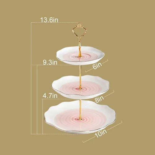 Miniatura 5 de Sweejar Soporte de cerámica para tartas de 3 niveles, soporte para postres, soporte para cupcakes, bandeja para servir pasteles de fiesta de té
