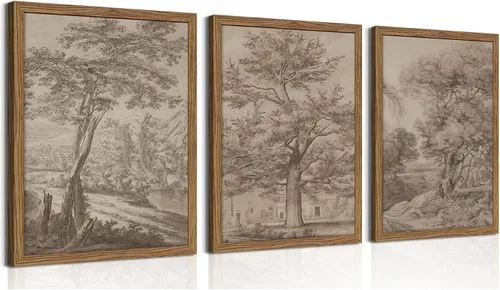 Miniatura 18 de Juego de 3 piezas de arte de pared de montaña colorida boho, pinturas abstractas de paisaje de flores de acuarela, pósters modernos de naturaleza