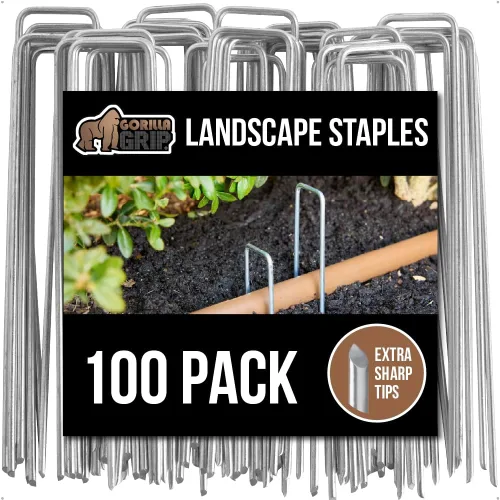 Miniatura 11 de GORILLA GRIP Paquete de 50 grapas de jardín prémium de 6 pulgadas, estacas de jardín de acero galvanizado de calibre 11, pasadores de jardinería