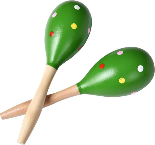 Miniatura 10 de Maracas para adultos y niños, 2 unidades de 9 pulgadas de maraca de madera para recuerdos de fiesta, color azul