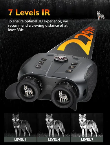 Miniatura 3 de Gafas de visión nocturna 3D VR, prismáticos de visión nocturna infrarroja para adultos y niños con rango de visión de 2297 pies, brújula, batería