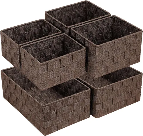 Miniatura 11 de Posprica Caja de almacenamiento tejida, cubo, cesta, contenedor, organizador divisor para cajón, armario, estante, aparador (blanco)