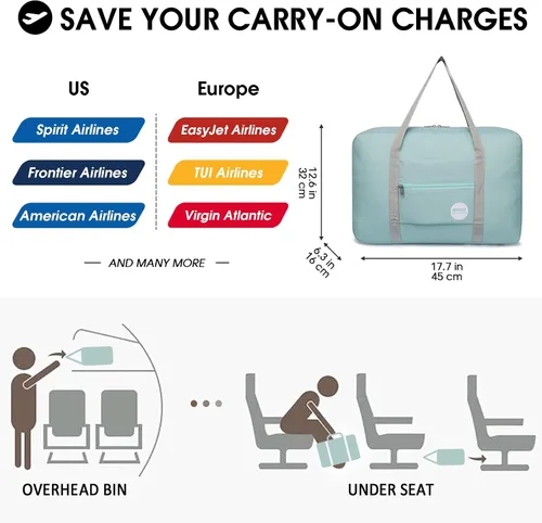 Miniatura 2 de WANDF Bolsa de viaje para artículos personales de Spirit Airlines de 18 x 14 x 8 pulgadas, bolsa de viaje debajo del asiento, equipaje de mano