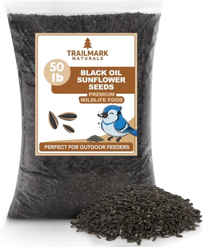 Semillas de girasol de aceite negro de 50 libras para pájaros - Alimento premium para la vida silvestre - Sin OMG - Cultivado en los Estados Unidos