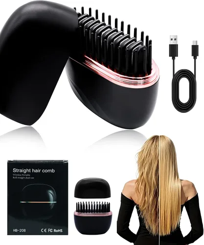 Mini alisador de pelo, recargable, inalámbrico, portátil, alisador de pelo de 3 velocidades, temperatura de viaje, para mujeres, hogar y viajes