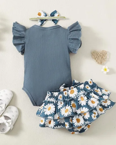 Miniatura 9 de Mioglrie Conjunto de ropa para bebé recién nacida, conjunto de pantalones cortos, conjunto floral de verano, ropa de bebé linda para niña