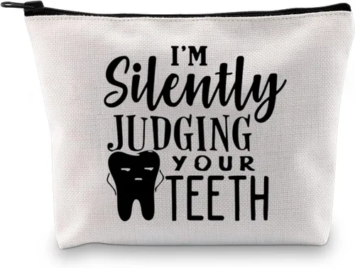 Regalo para dentistas, regalo para higienista dental, regalo para asistente dental, estoy juzgando silenciosamente tus dientes con cremallera para
