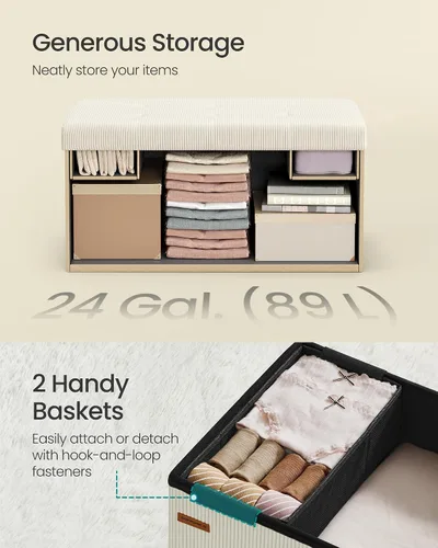 Miniatura 6 de SONGMICS Mazie Collection - Banco otomano de almacenamiento, reposapiés plegable, 15 x 30 x 15 pulgadas, banco de extremo de cama, baúl de Blanco