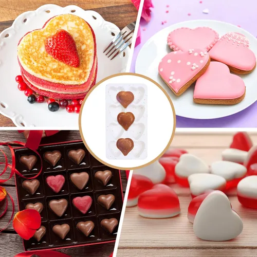 Miniatura 6 de 3 moldes de corazón de silicona con 8 cavidades en forma de corazón para hornear magdalenas de grado alimenticio, velas fáciles de limpiar, resina