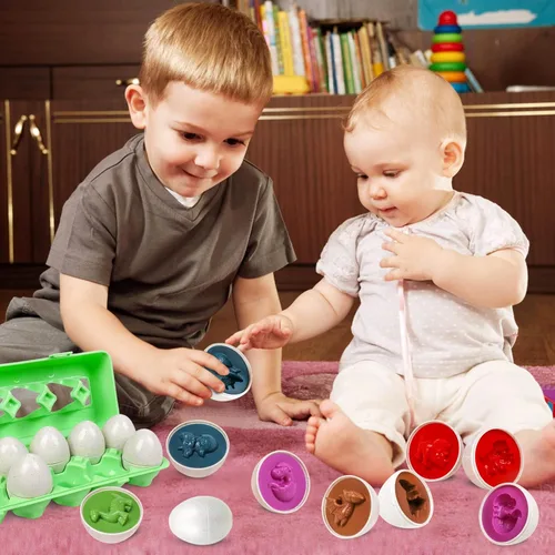 Miniatura 7 de Juguete de huevo de Pascua para niños pequeños – 12 piezas de huevos a juego de dinosaurios, regalo educativo para niños de 1 a 3 años