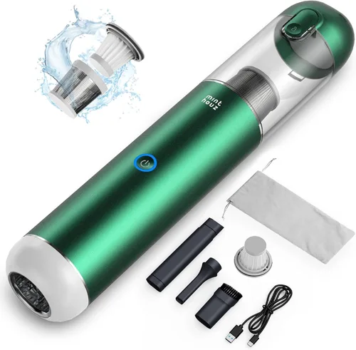 Minthouz Aspiradora portátil inalámbrica de 17000 Pa – Aspiradora de mano de 120 W recargable con soplador, mini aspiradora ultraligera con 2 Verde
