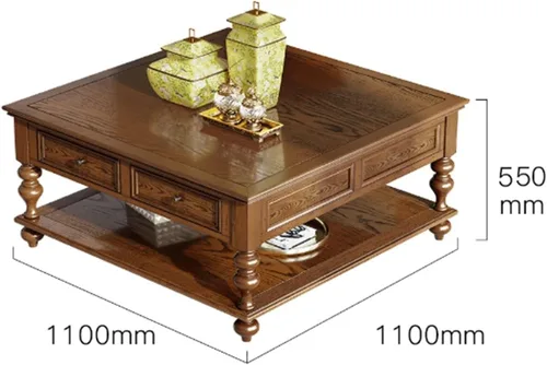 Miniatura 3 de Mesa de té para sala de estar, mesa de centro vintage de campo, mesa de centro cuadrada de madera de 43.3 pulgadas, mesa central con cajones