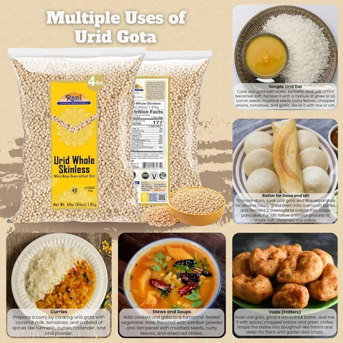 Miniatura 4 de Rani Urid/Urad Gota White (frijoles mate sin piel), lentejas indias 64 onzas (4 libras) 4.0 lbs ~ totalmente natural, apto para gluten, sin OMG