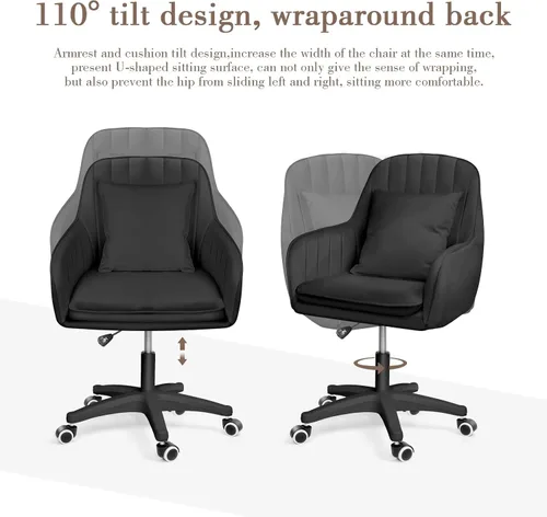 Miniatura 7 de Bonita silla de oficina – Silla de trabajo ajustable, moderna y cómoda, giratoria de 360 grados, respaldo medio, adecuada para oficina en casa