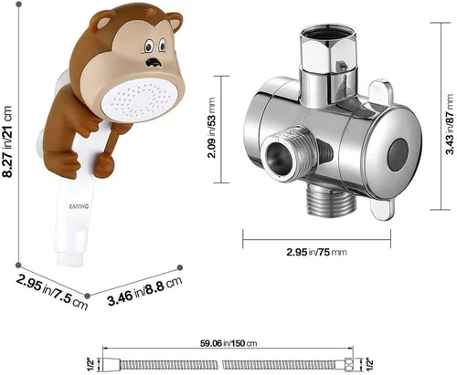 Miniatura 5 de KAIYING Cabezal de ducha de mano para niños, cabezal de ducha con rociador de flujo de agua de dibujos animados, accesorios de baño para bebés