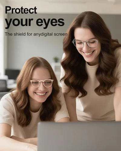 Miniatura 2 de Blue Light Glasses for Woman, Blue Light Blocking Lightweight Round Eyeglasses for Computer TV Gaming Phone Screen,Eye Strain Champán+gris