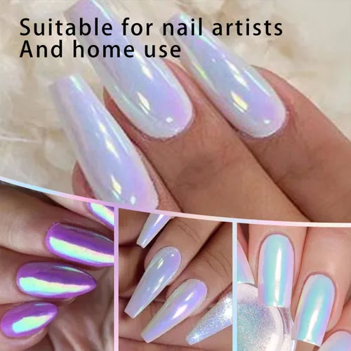 Miniatura 7 de 1 Caja de Polvo de Purpurina Holográfico para Uñas Color Arcoíris Efecto Neón Copos de Arte de Uñas Decoración Polvo Cromado para Uñas Polvo Punta