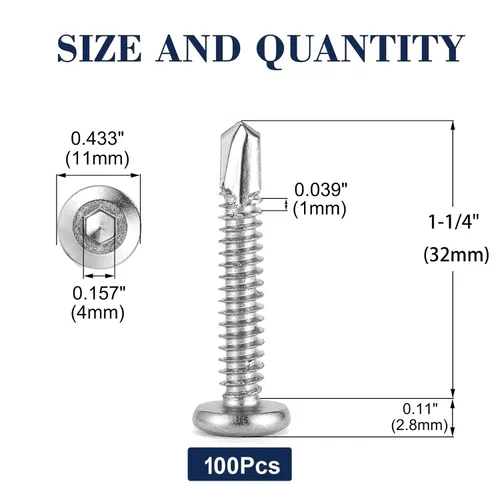 Miniatura 2 de 12 tornillos de cabeza plana de acero inoxidable de 1-1/4", 100 unidades, unidad de enchufe Allen, autorroscante