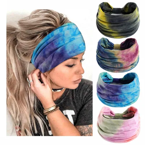 Miniatura 10 de Diademas bohemias para mujer, bandas anchas elásticas para el cabello, bandas para la cabeza anudadas, bandas para la cabeza turbante para yoga