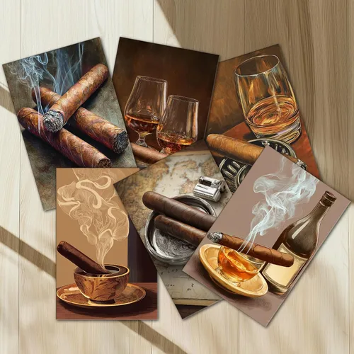 Miniatura 5 de Aihonmin Whisky de cigarros, paquete de 6 pinturas por números para adultos principiantes, whisky, cigarrillos, kits de pintura al óleo sobre lienzo