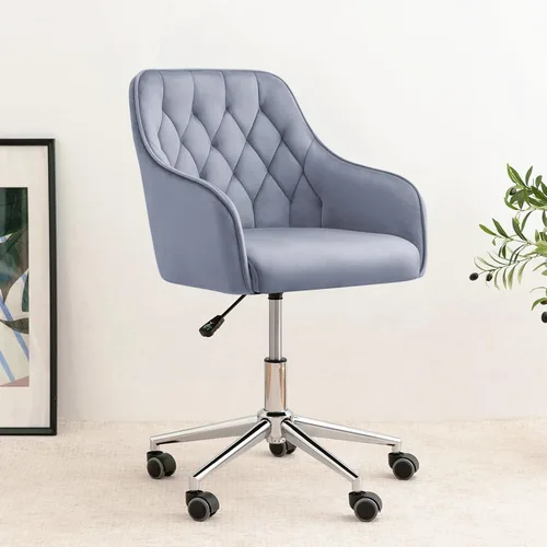 Miniatura 10 de VANSPACE Silla de escritorio de terciopelo para maquillaje con ruedas y respaldo, silla de oficina en casa, silla giratoria ajustable para Rosa