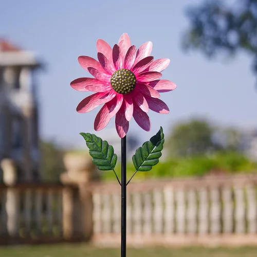 Miniatura 5 de Viveta Molinillo de viento para exteriores, escultura de viento decorativa con estaca resistente, molinetes rosas para patio y jardín