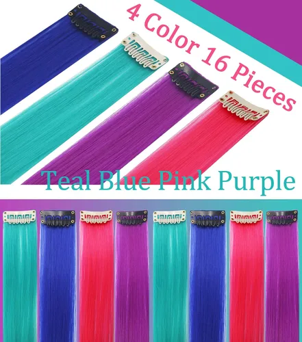 Miniatura 3 de 16 extensiones de cabello sintético multicolor de 21 pulgadas con clip para fiesta, accesorios para el cabello para niñas