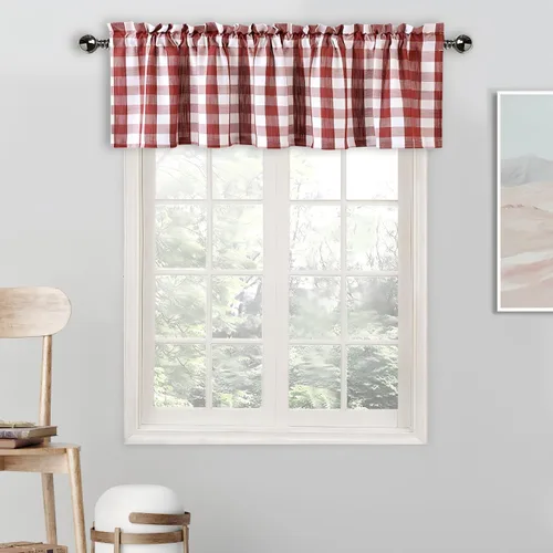 Miniatura 13 de Amzdecor Cortina de lino con cenefa a cuadros blancos y negros, con bolsillo para barra, rústica, para cocina, sala de estar, dormitorio, 1 panel