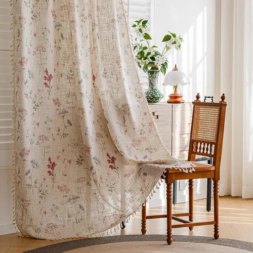 Miniatura 18 de Cortinas florales de granja semiopacas para sala de estar, de 63 pulgadas de largo, mezcla de lino y algodón, paneles de cortina de ventana cortos