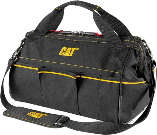 Bolsa para herramientas portátil CAT de 16 pulgadas con boca ancha, 14 bolsillos para almacenamiento y organización de herramientas, poliéster