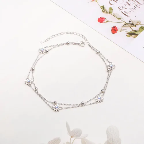 Miniatura 4 de Flyow Tobillera para mujer de plata de ley S925 ajustable con cuentas de corazón con dije de corazón