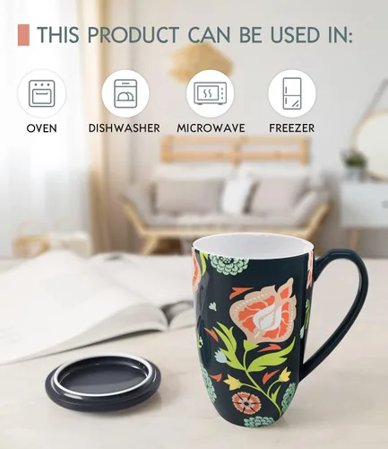 Miniatura 6 de Taza de té con infusor y tapa Taza de té con tapa Teaware con filtro de gran capacidad 16 onzas, azul marino