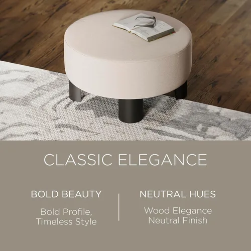 Miniatura 3 de Maven Lane Celia - Otomano tapizado redondo grande y contemporáneo, reposapiés acolchado para sofá o silla con patas de madera en acabado negro