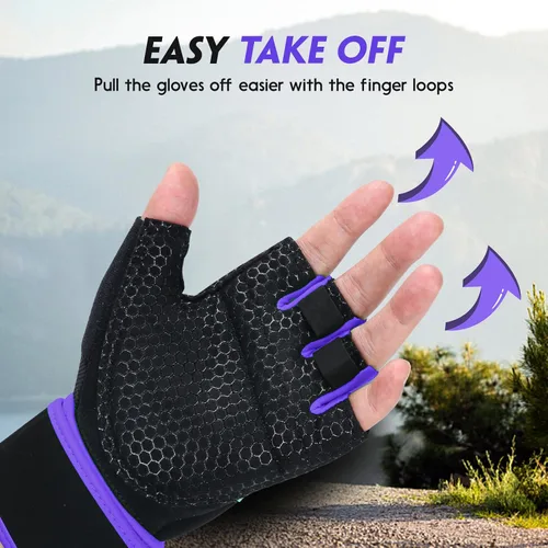 Miniatura 5 de Guantes de Entrenamiento Guantes de Gimnasio Guantes de Levantamiento de Pesas para Hombres y Mujeres con Almohadilla Completa en la Palma, Soporte