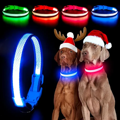 Miniatura 26 de YFbrite Collar de perro iluminado, collar de cachorro con LED recargable por USB, superbrillante, ajustable, luces brillantes para perro para Rojo