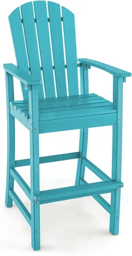 Miniatura 11 de Giantex Taburete de bar HDPE para exteriores, silla Adirondack alta con reposabrazos y reposapiés, taburete de bar de 30 pulgadas de altura de Gris