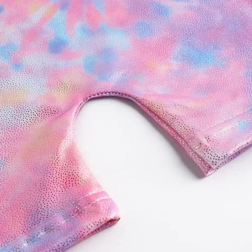 Miniatura 35 de HOZIY - Leotardos de gimnasia con pantalones cortos brillantes para niñas pequeñas; estampados de unicornio, aurora, arco iris, sirena, dinosaurio