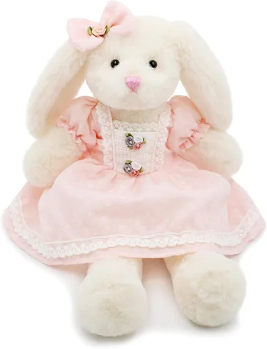 Miniatura 10 de Oitscute Pequeño y suave conejo de peluche de 15 pulgadas, juguete para bebés y niñas (conejo rosa con vestido vintage rosa)