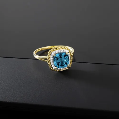 Miniatura 5 de Gem Stone King Anillo de compromiso de oro amarillo de 10 quilates con piedra natal y diamante blanco Cojín de 0.276 in Anillo de oro