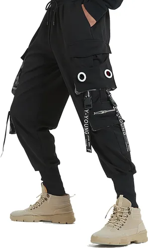 Miniatura 4 de Hello MrLin Pantalones deportivos para hombre, estilo punk, cargo, holgados, para hip hop, pantalones de harén, pantalones tácticos para atletismo