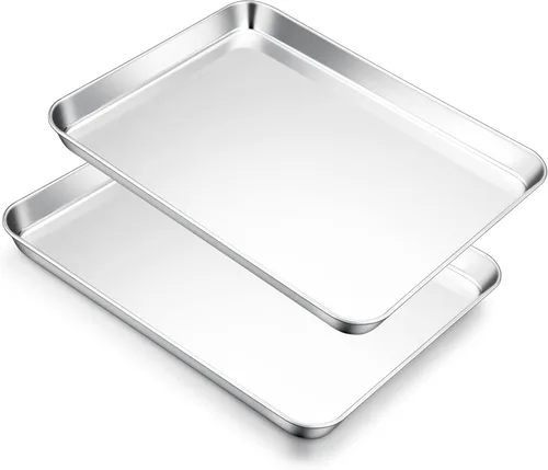 Miniatura 11 de E-far Mini bandeja para horno tostador, bandeja para hornear galletas de acero inoxidable de 9.4 x 7.3 pulgadas, bandeja pequeña de metal no tóxico