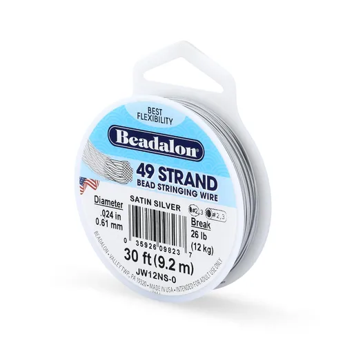 Miniatura 30 de Beadalon Alambre de cuerda de cuentas de acero inoxidable de 49 hebras, 0.024 pulgadas / 0.024 in, oro satinado, 30 pies / 30.2 ft Dorado satinado