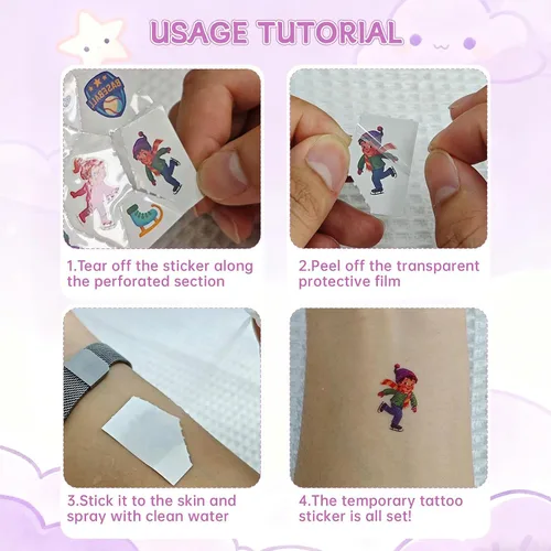 Miniatura 6 de Tatuajes temporales precortados para niñas, más de 100 tatuajes de mariposa, sirena, unicornio, suministros de fiesta impermeables para cumpleaños