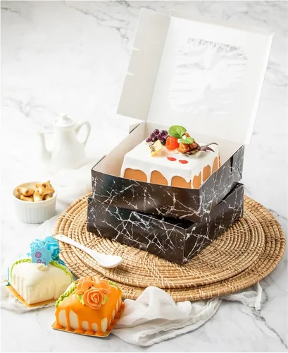 Miniatura 4 de Paquete de 20 cajas de panadería con ventana pequeñas de 6 x 6 x 2 pulgadas para galletas, dulces, pasteles, brownie, pastel de gasa, tarta, tarta